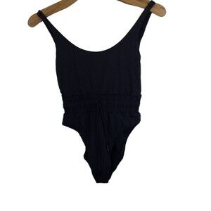 Good American Womens Framer Drawstring Waist One-Piece Swimsuit Black Size 1 Sm